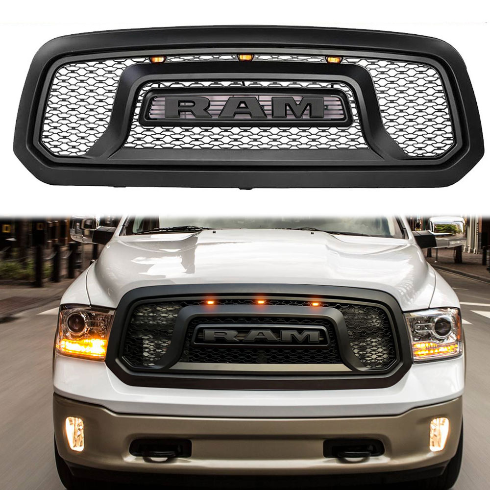 For 2013-2018 Dodge RAM 1500 Grill Rebel Style Front Grille w/ Letter & LED Lights