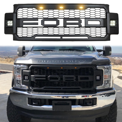 2017-2019 Ford F250 F350 F450 F550 Super Duty Grill Raptor Style Front Grille With Light Matte Black