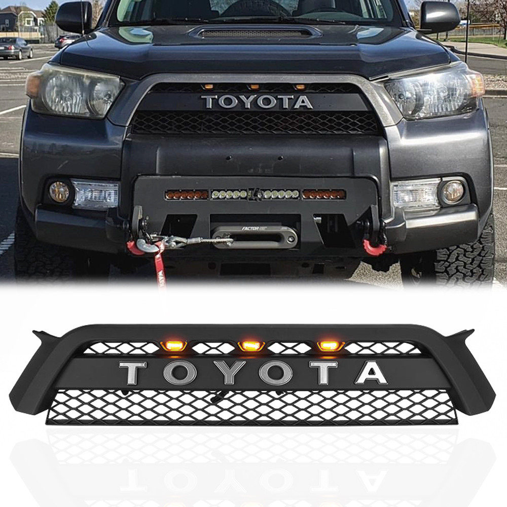 For 2010-2013 Toyota 4Runner TRD Pro Style Grille Matte Black Front Grill W/ Letters & LED Lights  
