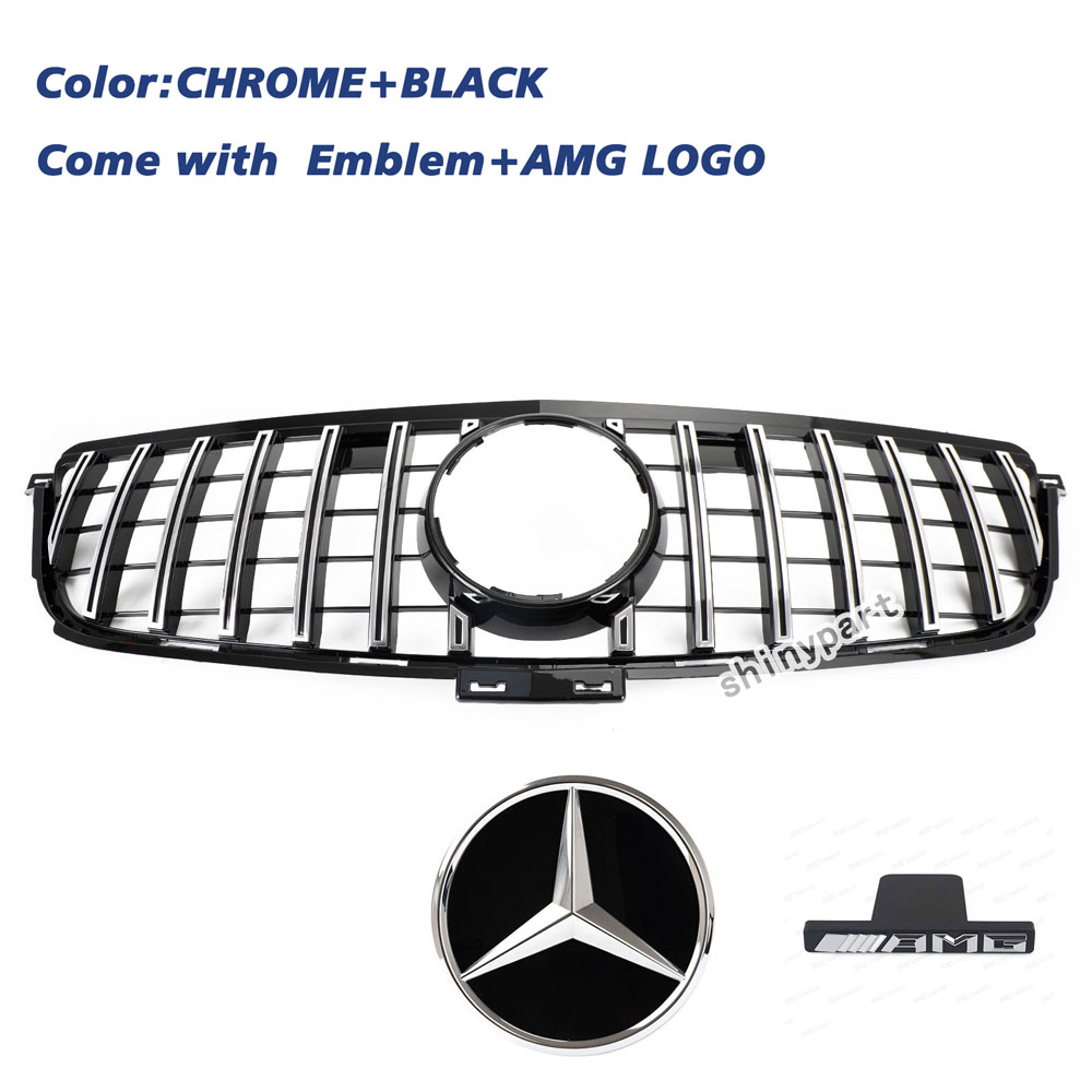GT Style Front Grille Chrome Black For Mercedes Benz W166 2012-2015 ML350 ML400 ML550 AMG