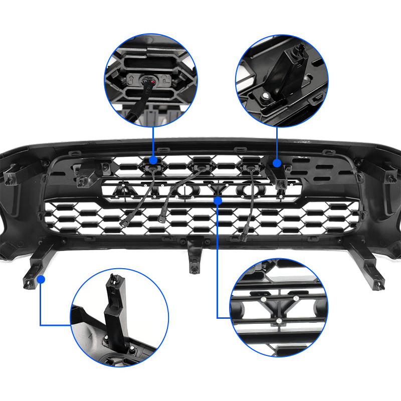 Front Grille For Tacoma 2001-2004 Grill Bumper Mesh w/LED Lights w/Letter Matte Black