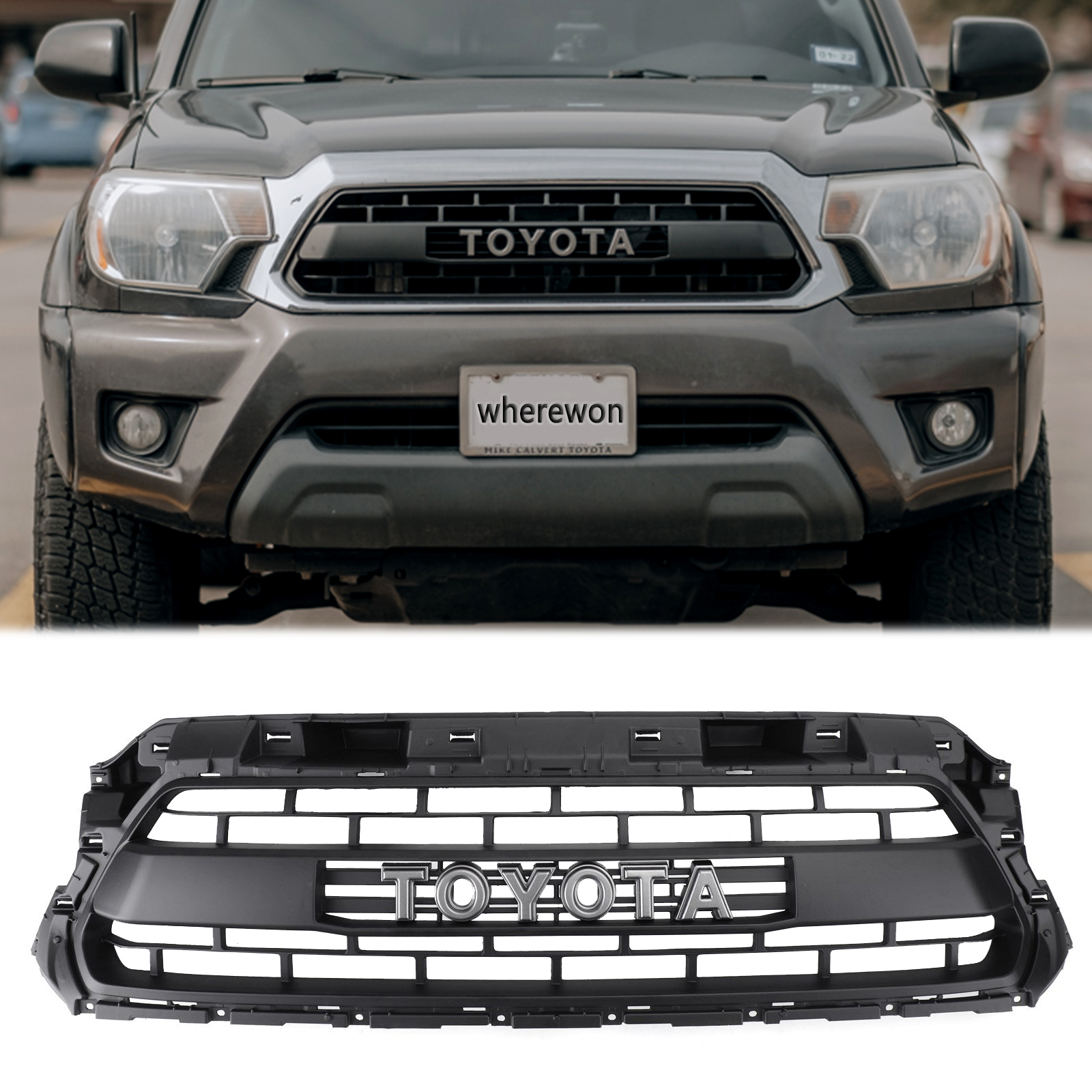 Front Grille For Toyota Tacoma 2012-2015 Grill Mesh with Letter Matte Black