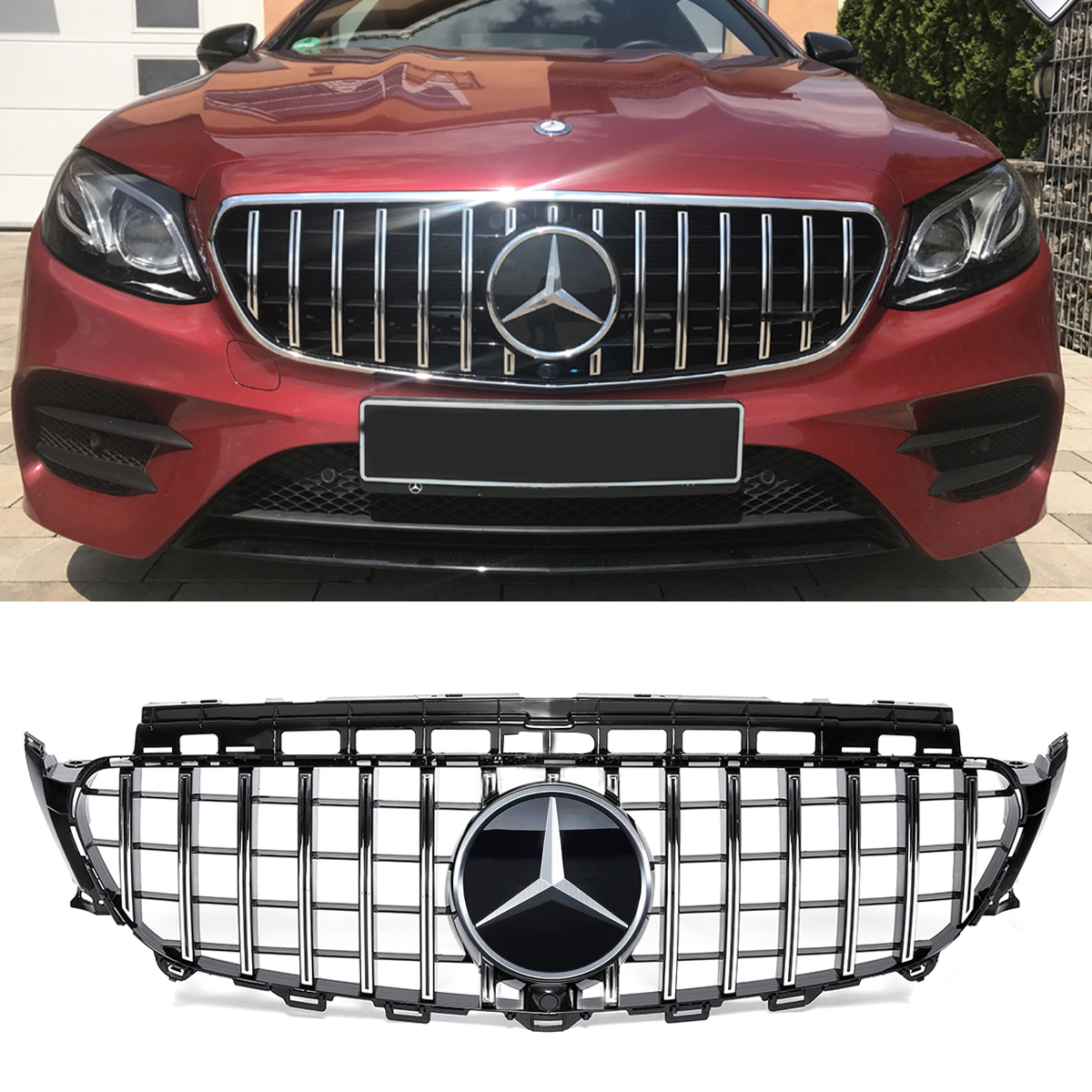 GT R Grille Fit Mercedes Benz W213 E-CLASS 2016-2020 W/ Camera Hole Black