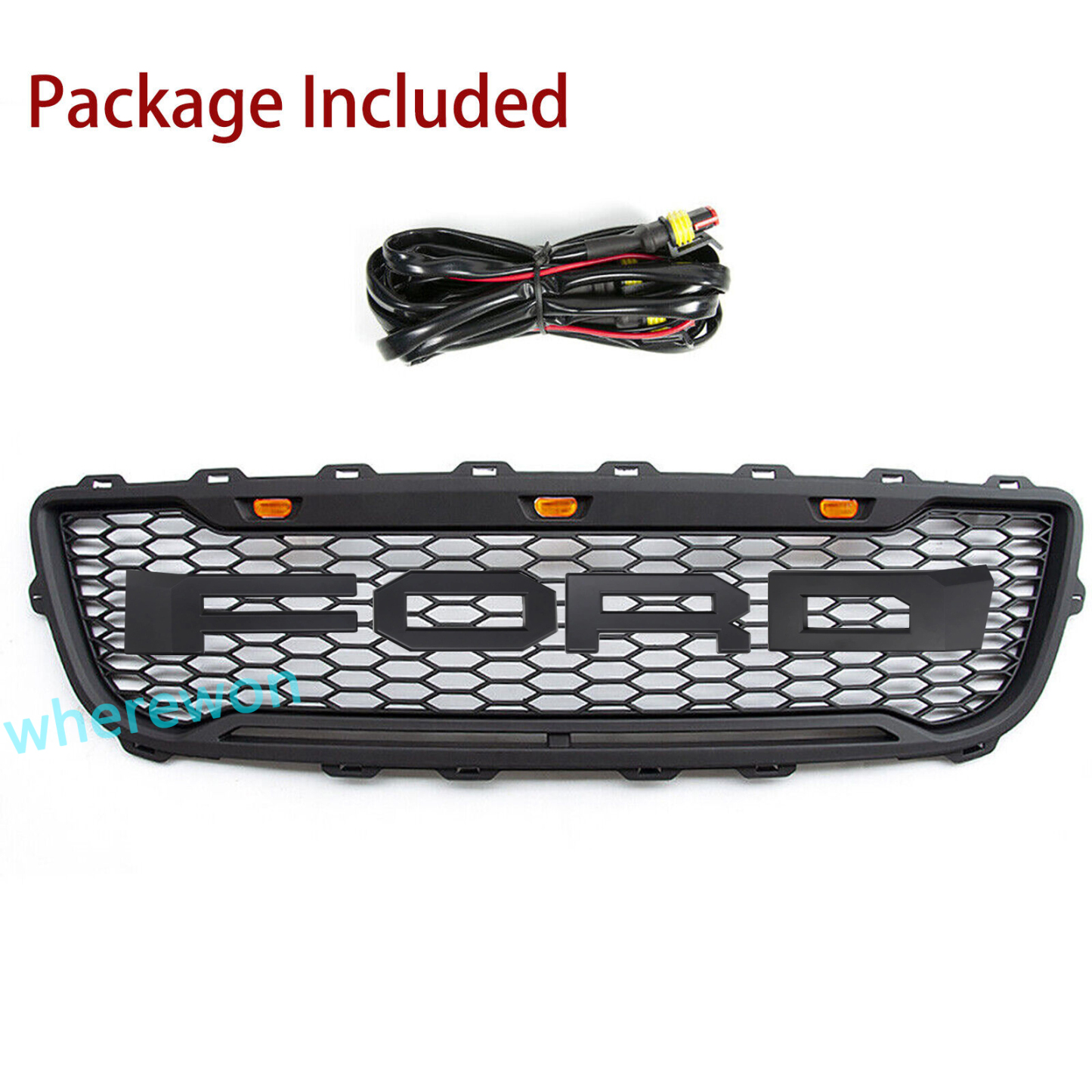 For 1999-2003 Ford F150 Grill Raptor Style Front Grille W/Letter Hood Mesh Matte Black