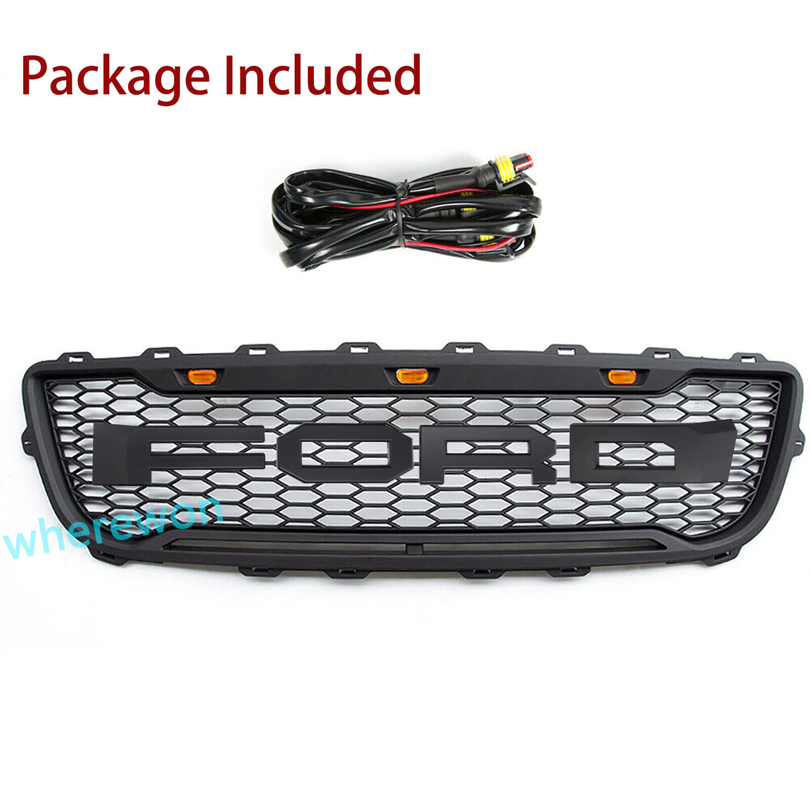 For 1999-2003 Ford F150 Grill Raptor Style Front Grille W/Letter Hood Mesh Matte Black