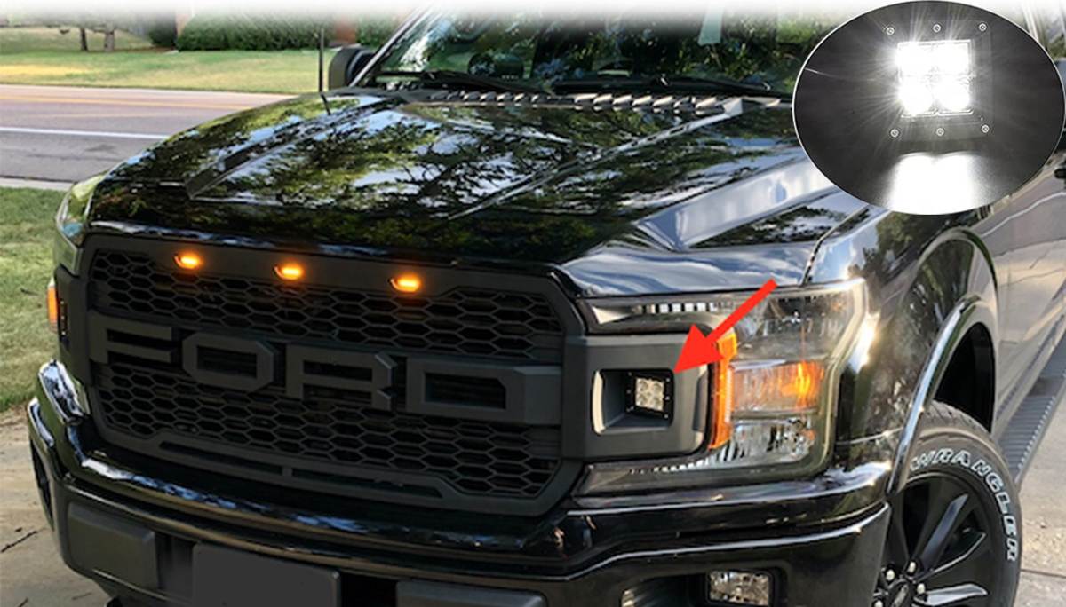 Square LED Side Light for 2018-2020 Ford F150 F-150 Raptor Style Front Grill