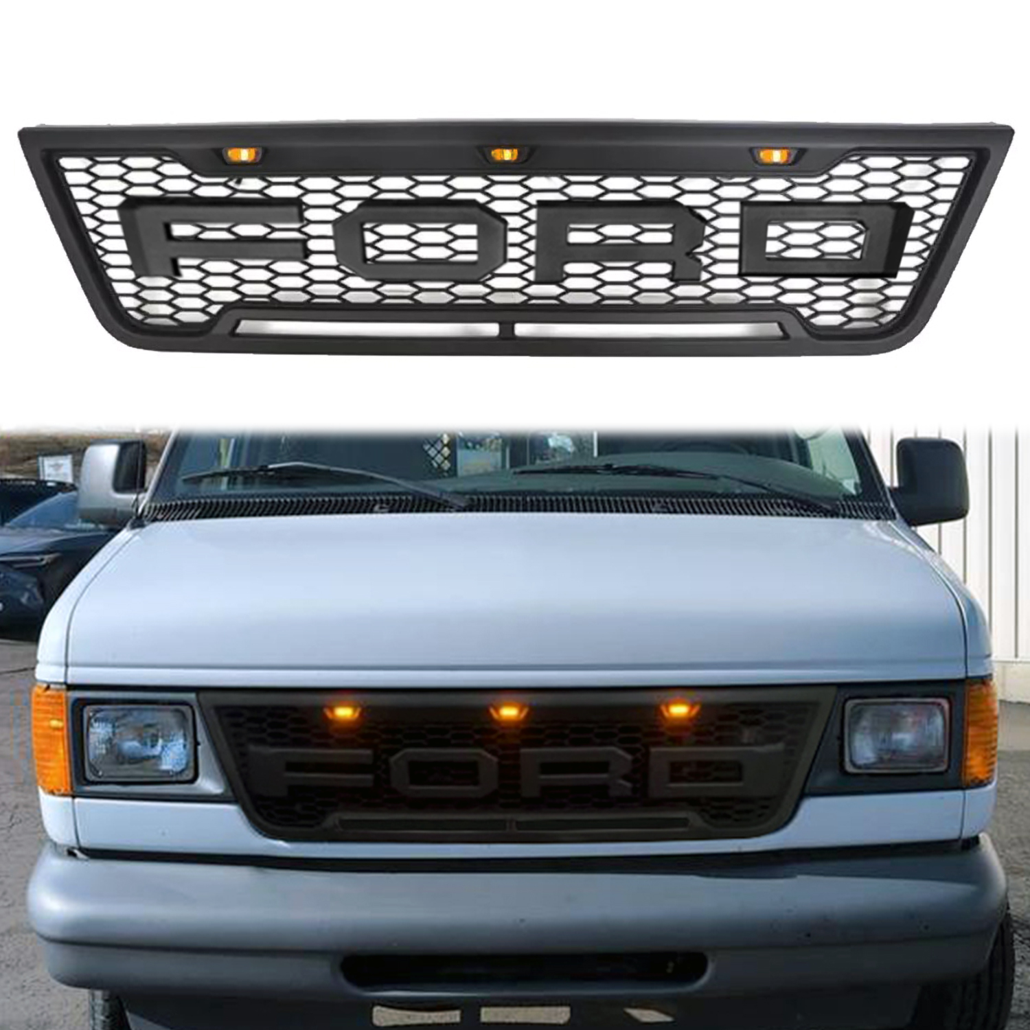 Front Grille For Ford E150 E250 E350 2003-2007 Grill With LED Lights