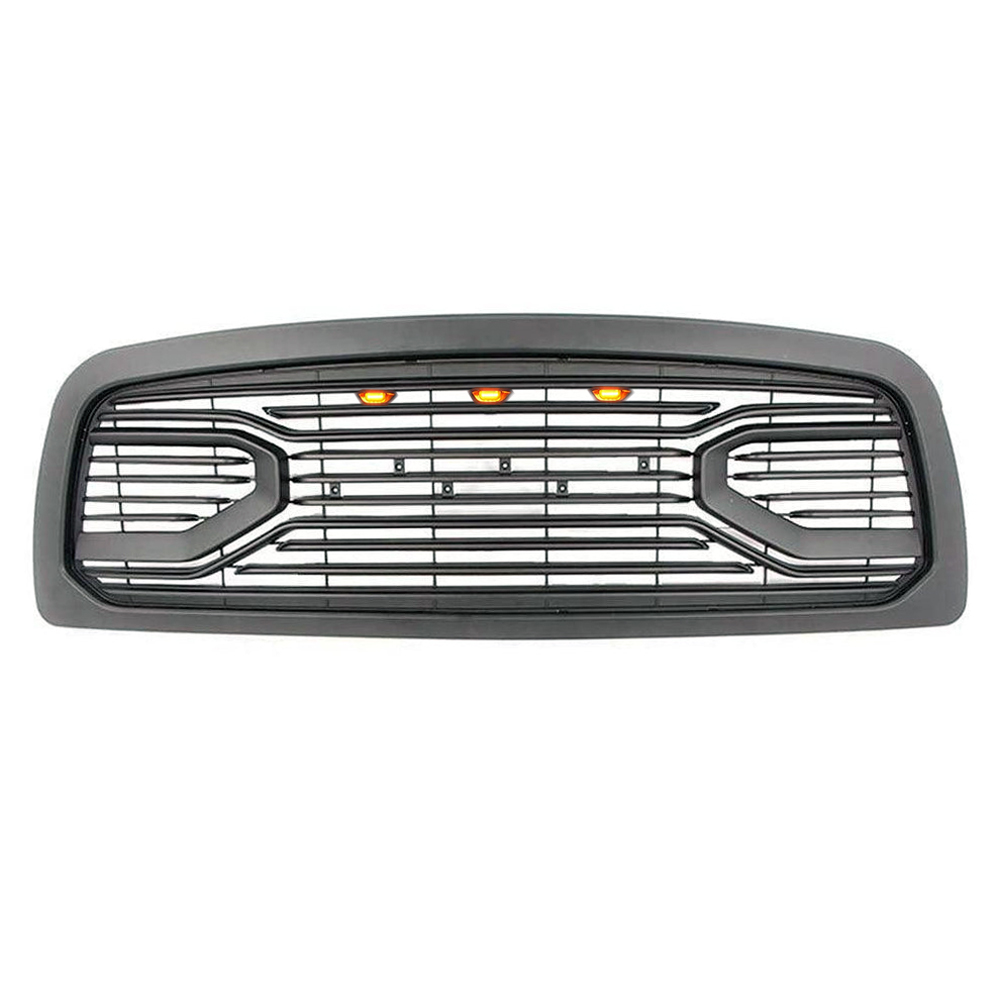 For 2009-2012 Dodge Ram 1500 Front Grille Big Horn Style Grill Matte Black with Letter &Light