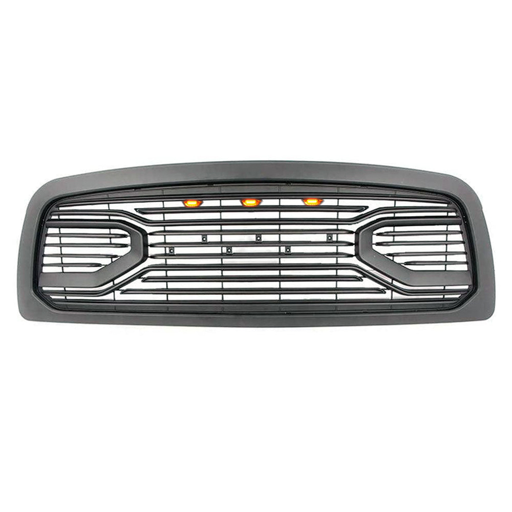 For 2009-2012 Dodge Ram 1500 Front Grille Big Horn Style Grill Matte Black with Letter &Light