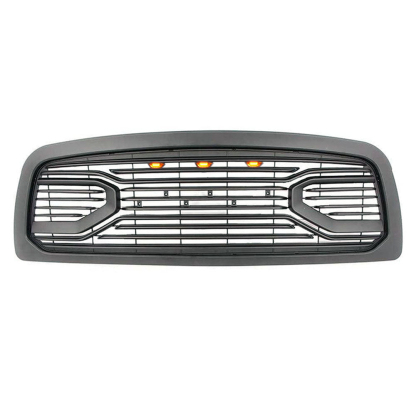For 2009-2012 Dodge Ram 1500 Front Grille Big Horn Style Grill Matte Black with Letter &Light