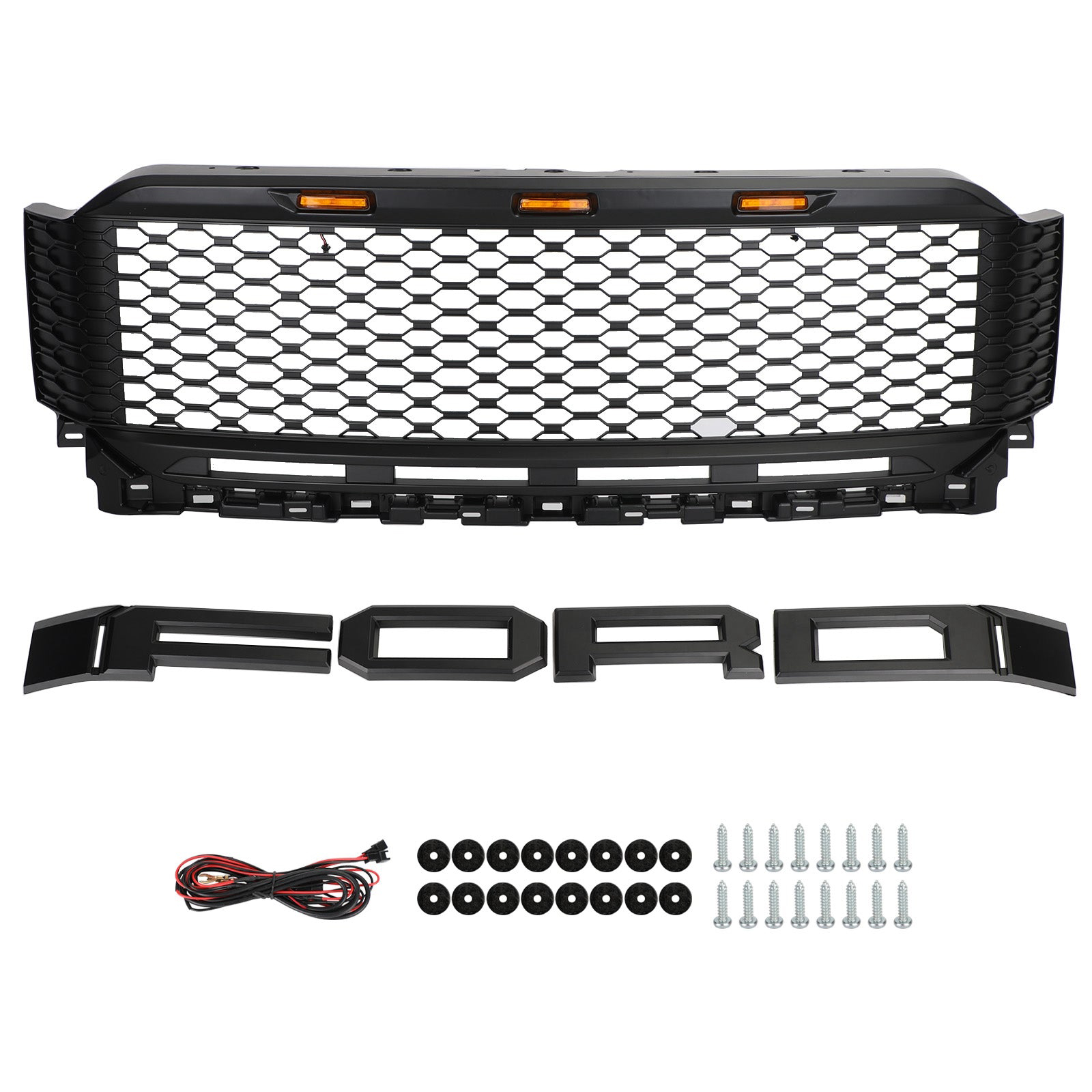 For 2021-2023 Ford F150 Grill Raptor Style Front Grille With Amber Light & Letter