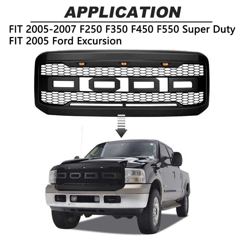For 2005-2007 F250 F350 Ford Super Duty Front Bumper Raptor Style Grille Grill W/Letter
