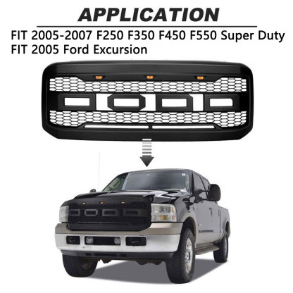 For 2005-2007 F250 F350 Ford Super Duty Front Bumper Raptor Style Grille Grill W/Letter
