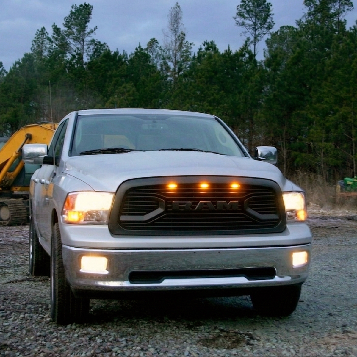 For 2009-2012 Dodge Ram 1500 Front Grille Big Horn Style Grill Matte Black with Letter &Light
