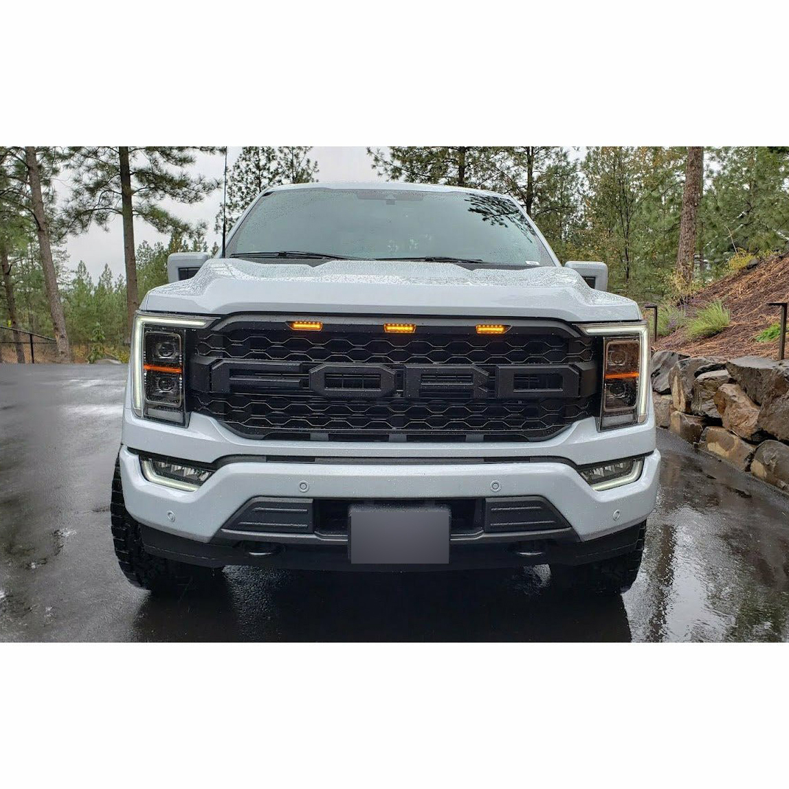 For 2021-2023 Ford F150 Grill Raptor Style Front Grille With Amber Light & Letter
