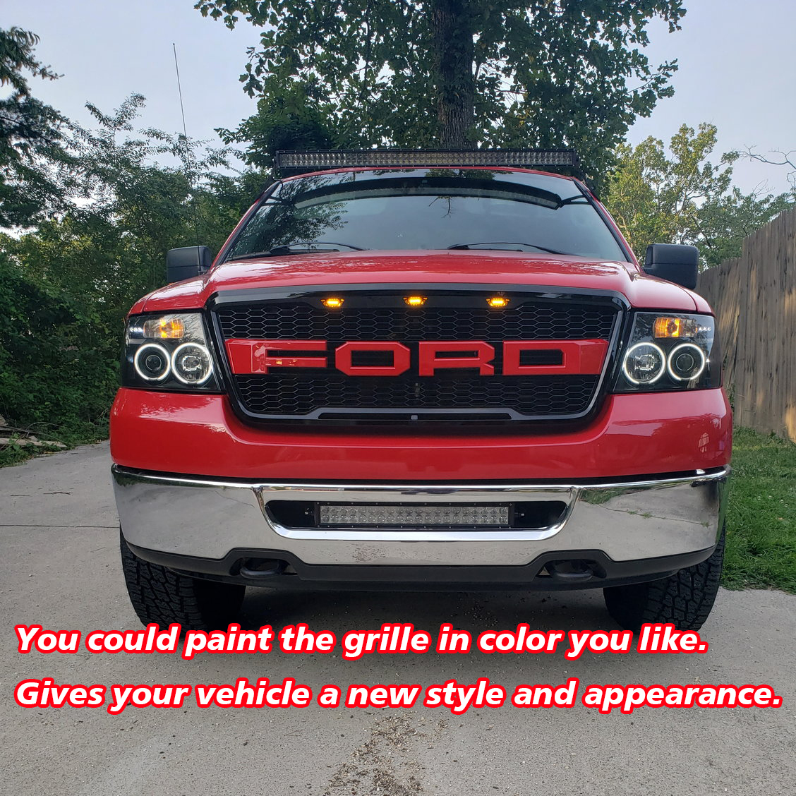 For Ford F150 2004-2008 Grill Raptor Style Front Grille with LED Light & Letter Matte Black 