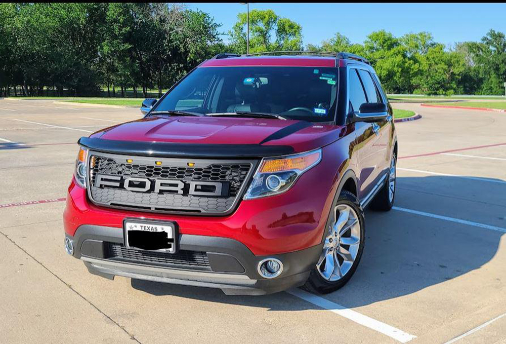 Front Bumper Grill For Ford Explorer 2011-2015 Grille W/ Letters & LED Lights Matte Black