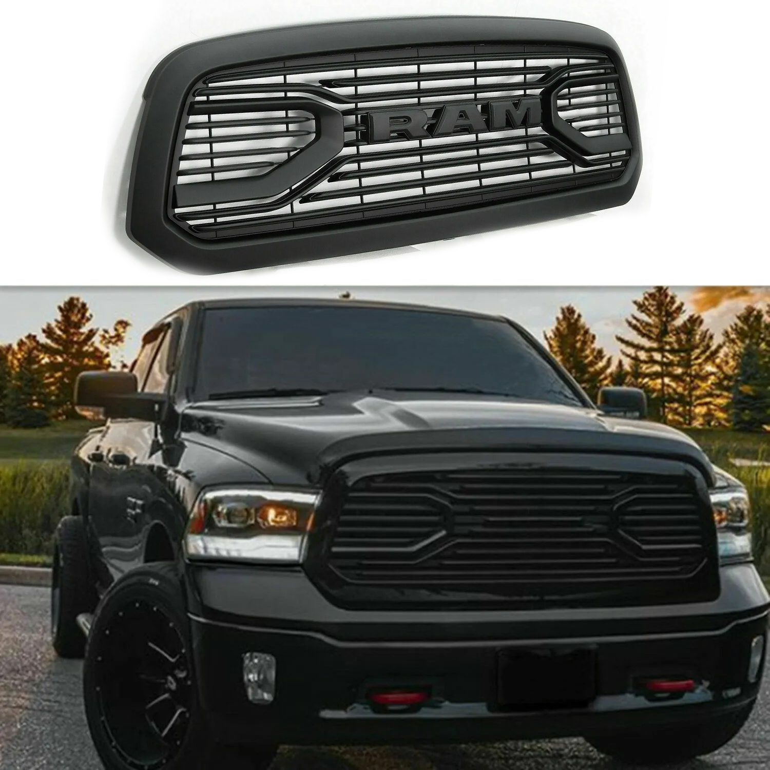 Front Grille For Dodge Ram 1500 2013-2018 Big Horn Bumper Matte Black