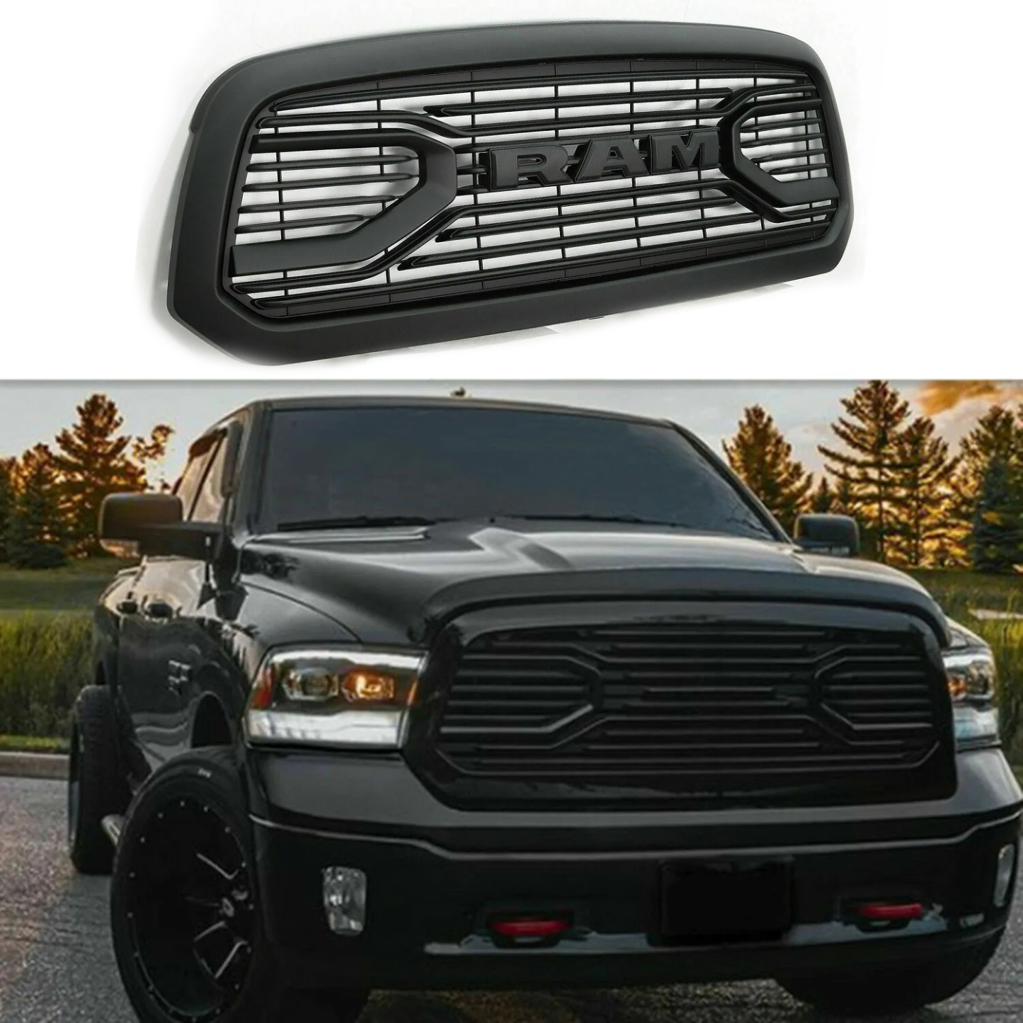 Front Grille For Dodge Ram 1500 2013-2018 Big Horn Bumper Matte Black