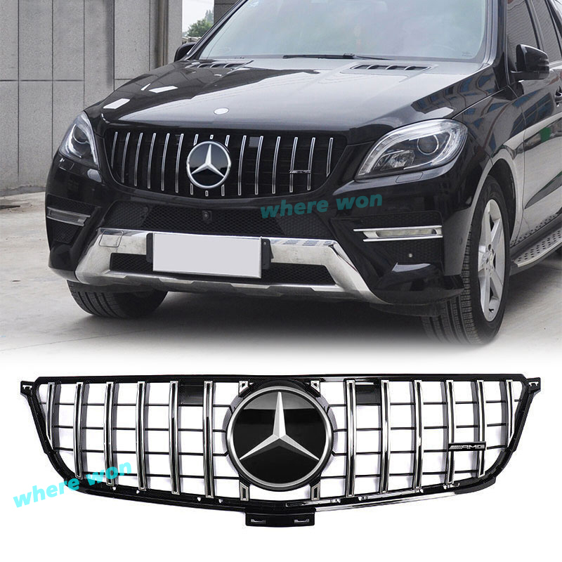 GT Style Front Grille Chrome Black For Mercedes Benz W166 2012-2015 ML350 ML400 ML550 AMG