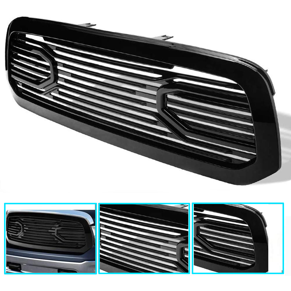 For 2013-2018 Dodge Ram 1500 Front Grille Big Horn Style Grill Glossy Black + Letter Chrome