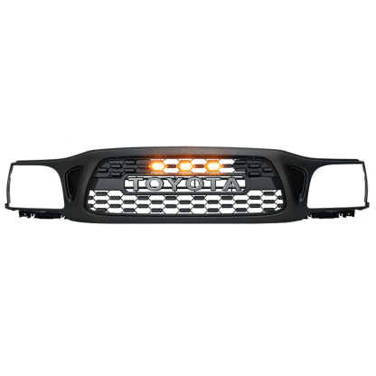 Front Grille For Tacoma 2001-2004 Grill Bumper Mesh w/LED Lights w/Letter Matte Black