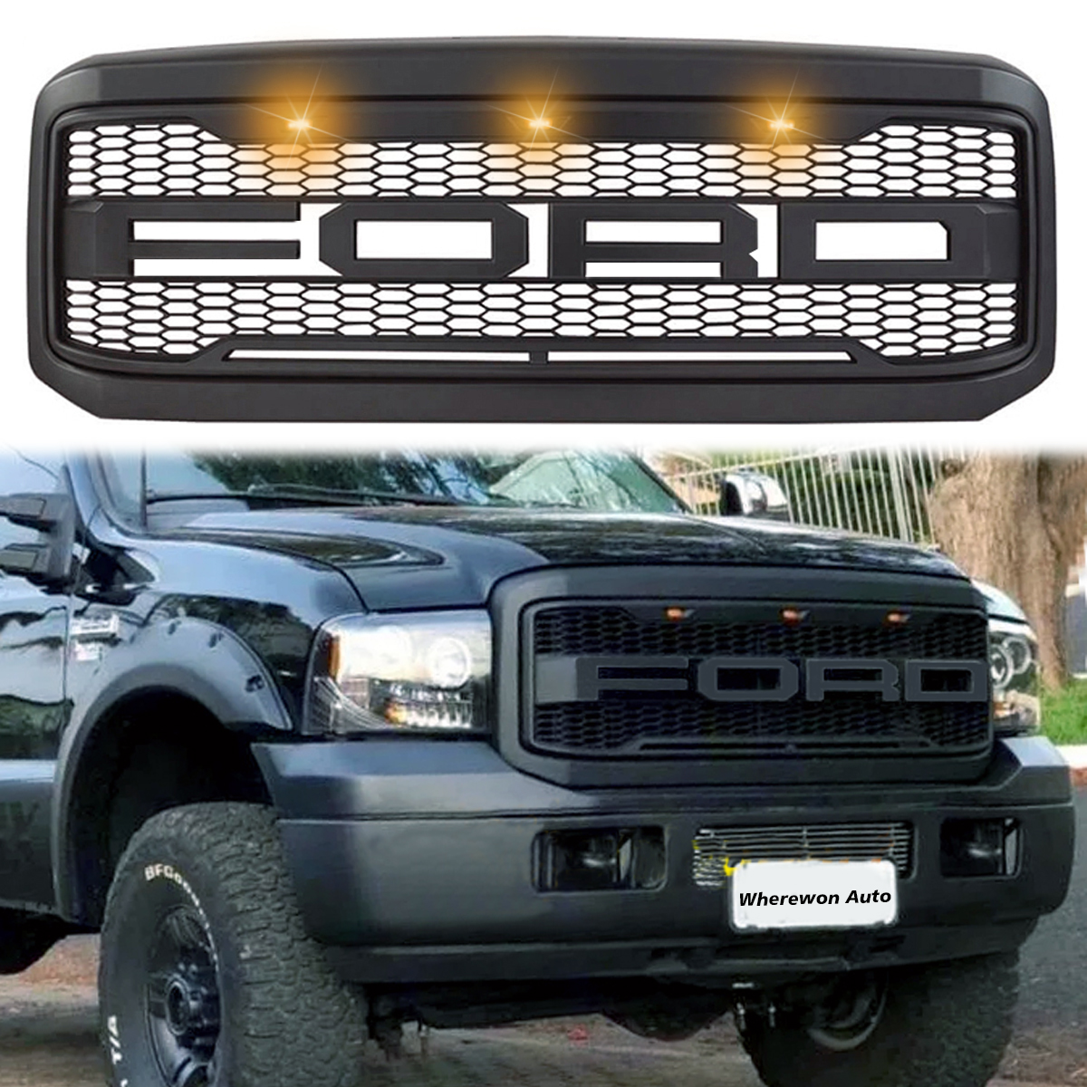For 2005-2007 F250 F350 Ford Super Duty Front Bumper Raptor Style Grille Grill W/Letter