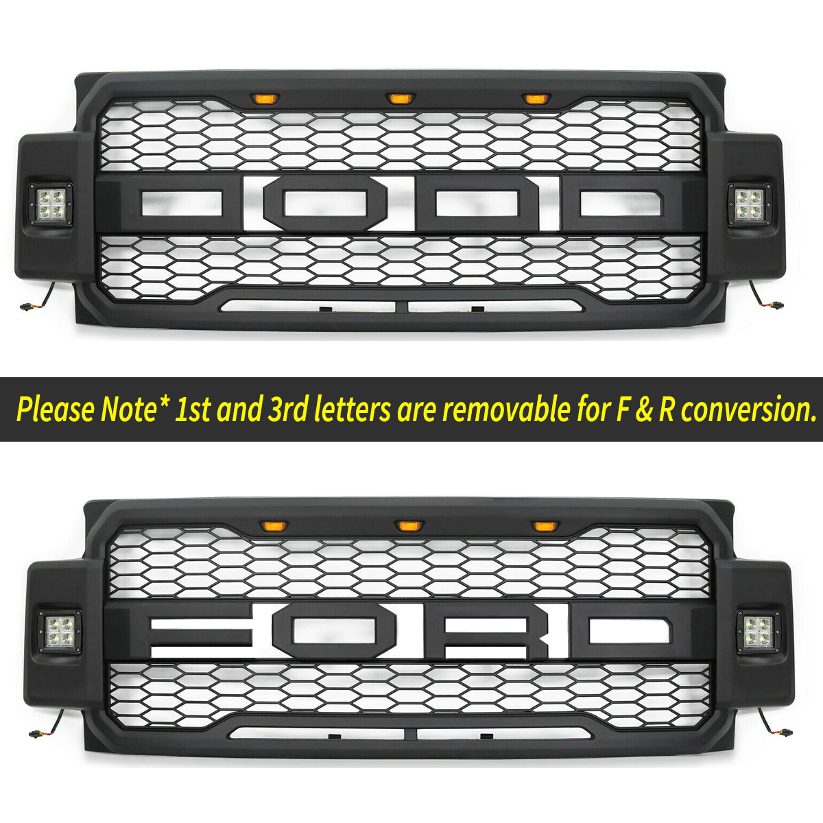 For 2017-2019 FORD F250 F350 Super Duty Raptor Style Grill Front Grille W/LED Matte black