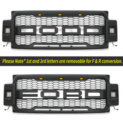For 2017-2019 FORD F250 F350 Super Duty Raptor Style Grill Front Grille W/LED Matte black