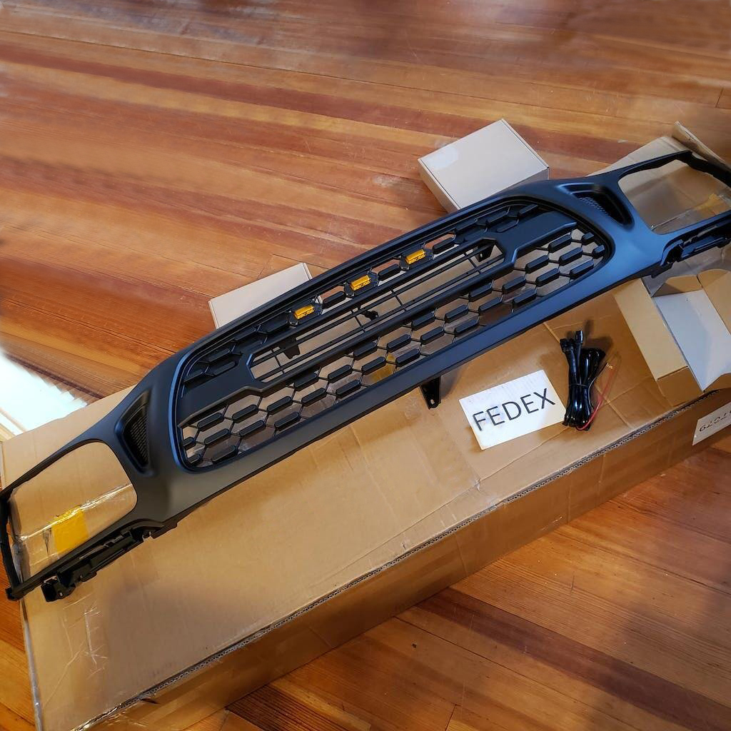 Front Grille For Tacoma 2001-2004 Grill Bumper Mesh w/LED Lights w/Letter Matte Black