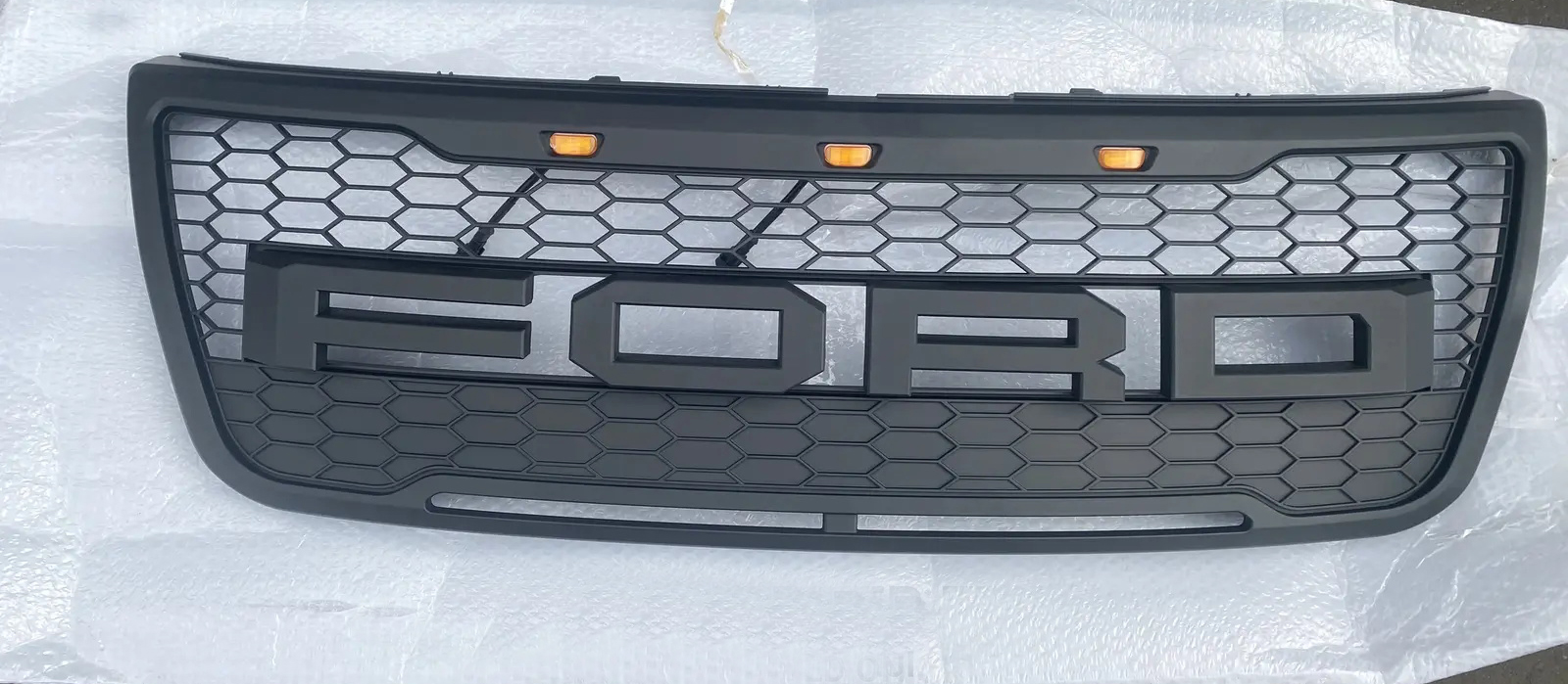 Front Bumper Grill For Ford Explorer 2011-2015 Grille W/ Letters & LED Lights Matte Black