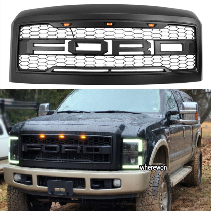 Front Grille For 2008-2010 Ford F250 F350 Super Duty Raptor Style Grill W/ Letters Matte Black