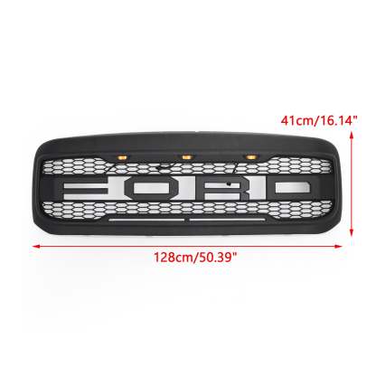Front Grille For 1999-2004 Ford F250 F350 Super Duty Raptor Style Grill w/ LED Matte Black