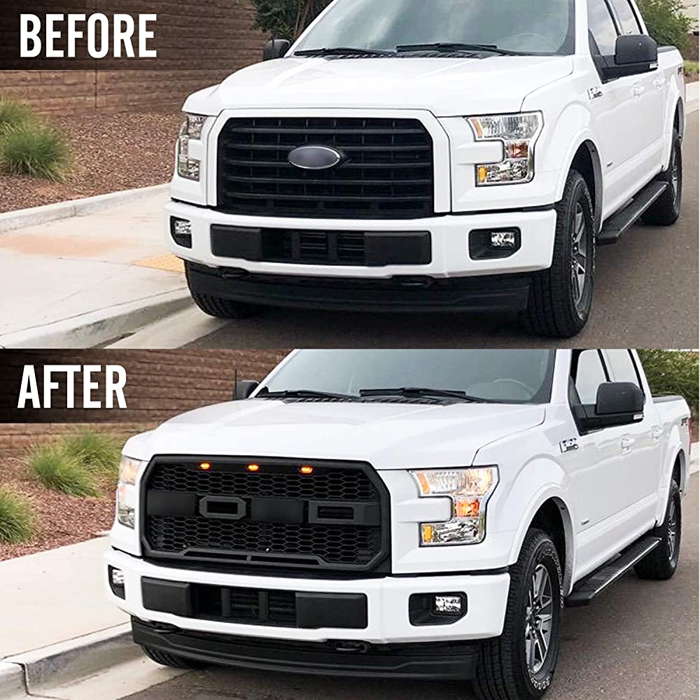 Raptor Style Grill For 2015 2016 2017 FORD F-150 Matte Black Front Grille W/LED