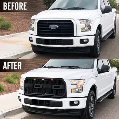 Raptor Style Grill For 2015 2016 2017 FORD F-150 Matte Black Front Grille W/LED