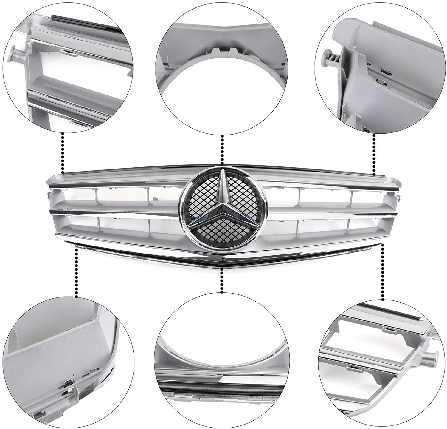 For Mercedes-Benz C Class W204 C250 C300 C350 Front Chrome Grille 2008-2014