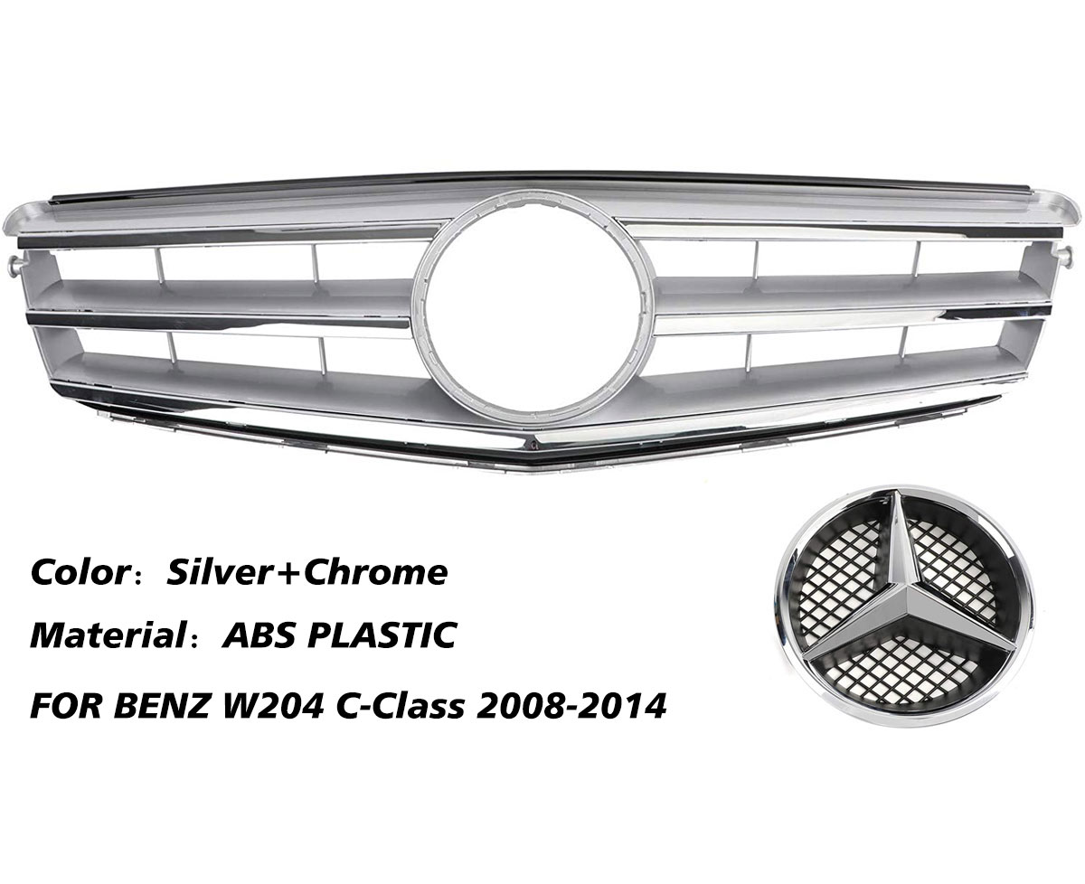 For Mercedes-Benz C Class W204 C250 C300 C350 Front Chrome Grille 2008-2014