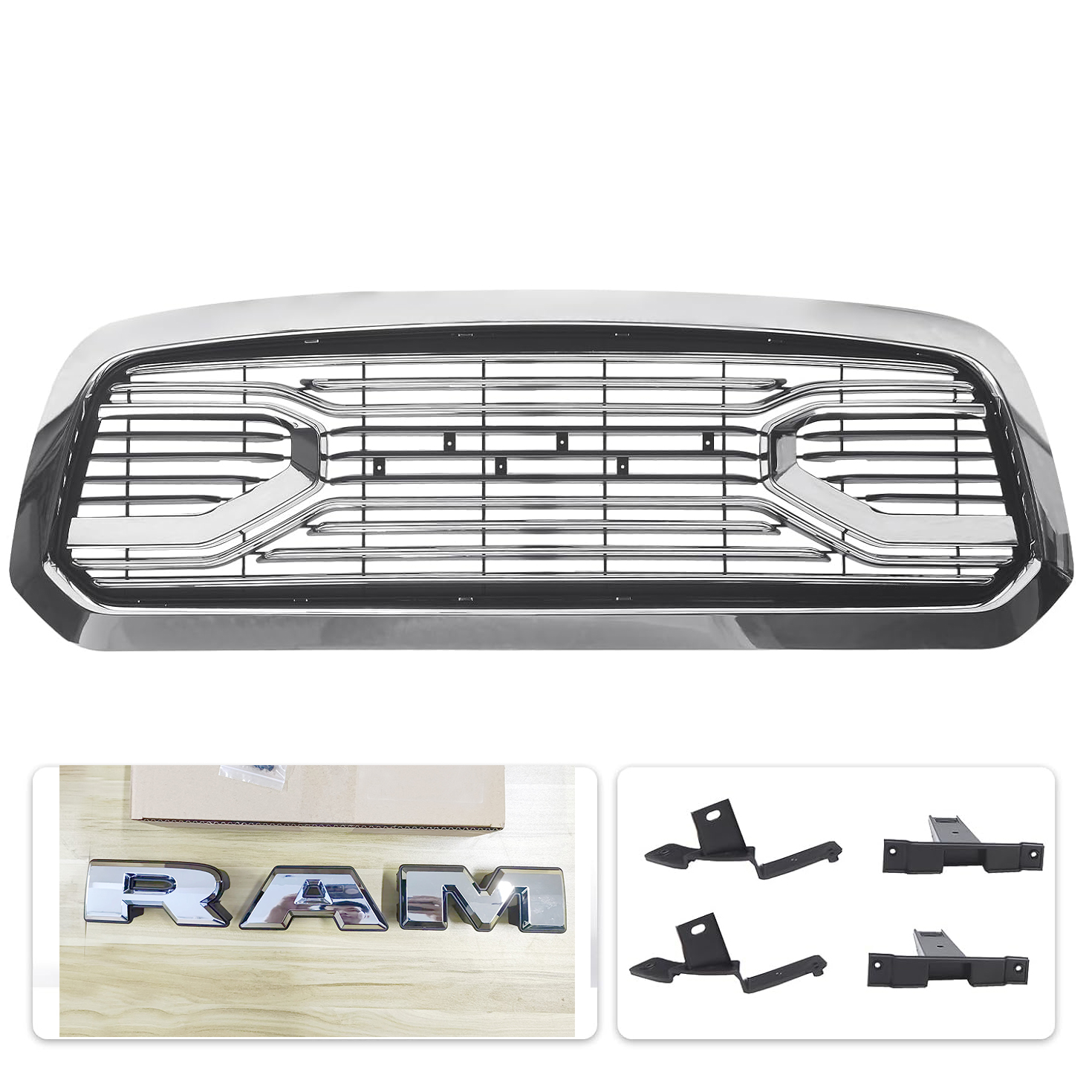 Chrome Front Grille For 2013-2018 Dodge Ram 1500 Big Horn Style Grill with Letter