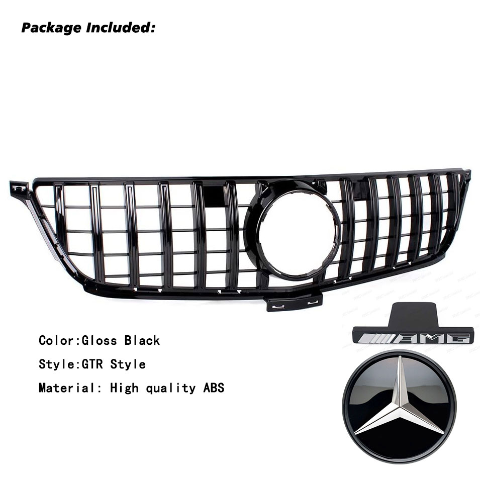 GT Style Front Grille Gloss Black For Mercedes Benz W166 2012-2015 ML350 ML400 ML550 ML63AMG