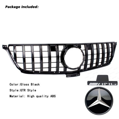 GT Style Front Grille Gloss Black For Mercedes Benz W166 2012-2015 ML350 ML400 ML550 ML63AMG