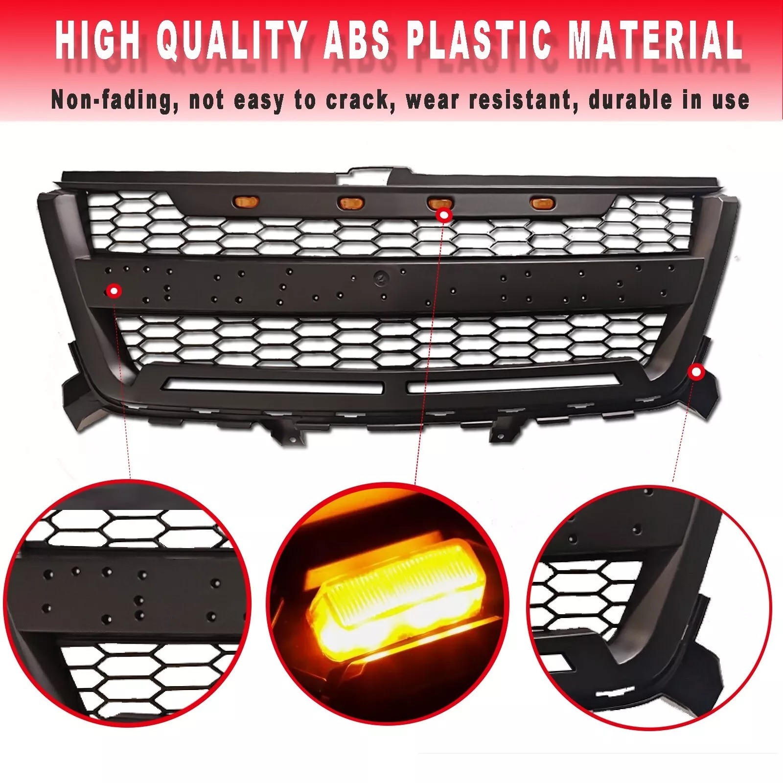 Front Grille For Chevrolet Colorado Z71 WT LT 2015-2020 Upper Grill with LED Light