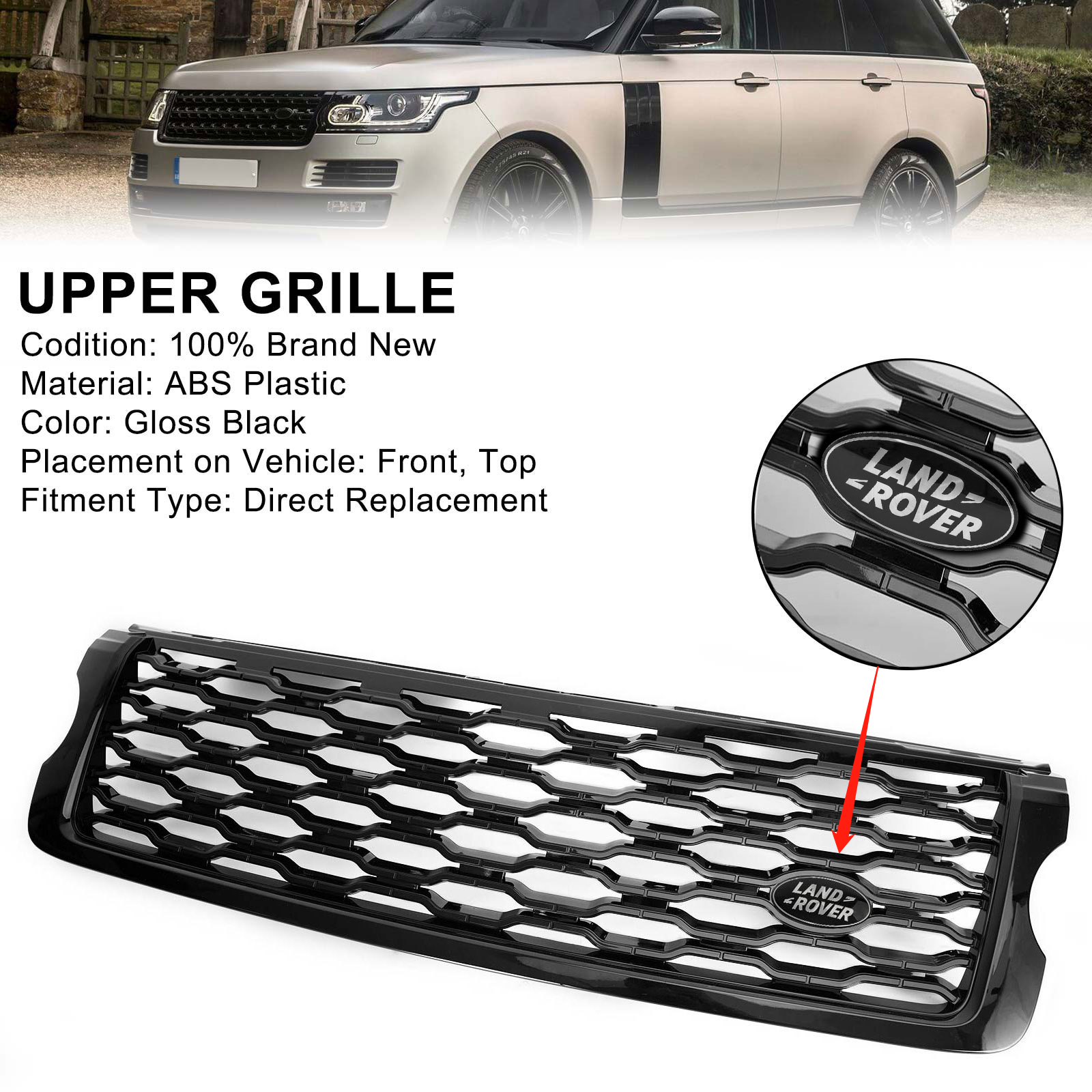 Front Bumper Grill Gloss Black Mesh Grille For Range Rover Vogue L405 2013-2017