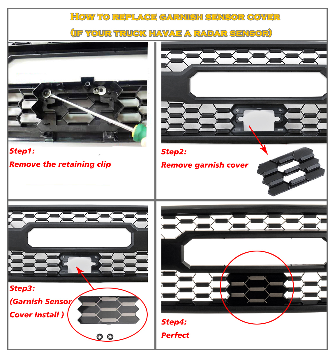 For 2016-2022 Tacoma TRD Pro Front Grille Bumper Hood Matte Black Grill W/Letter