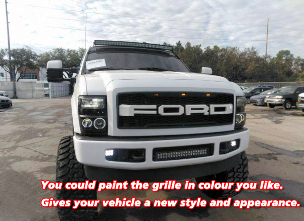 Front Grille For 2008-2010 Ford F250 F350 Super Duty Raptor Style Grill W/ Letters Matte Black