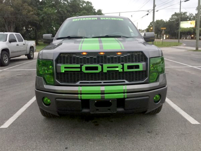 Front Grille For 2009-2014 Ford F150 Raptor Style Grill with Amber LED Light Matte Black