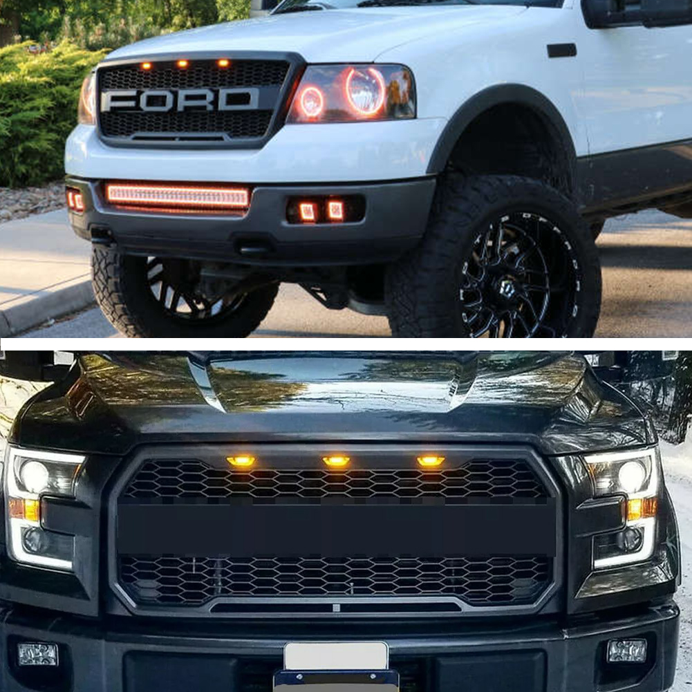 Amber Grill Lights for F150 Raptor Grill LED Lamps Ram 1500 2013-2018 Front Grille Car Accessories
