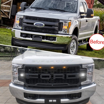 For 2017-2019 FORD F250 F350 Super Duty Raptor Style Grill Front Grille W/LED Matte black