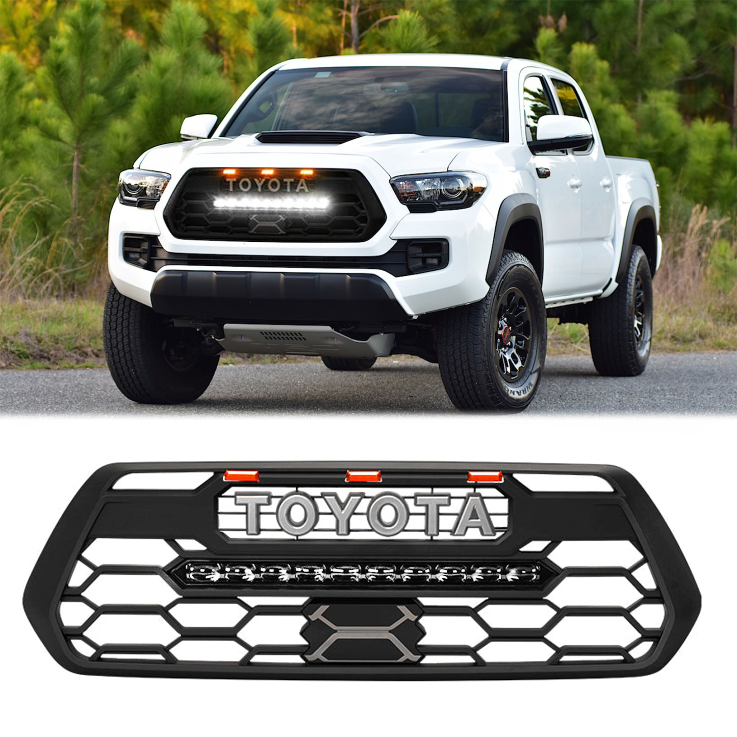 For 2016-2023 Toyota Tacoma TRD Pro Grill Front Grille With Light Bar &Leds