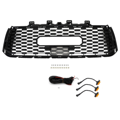For 2010-2013 Toyota Tundra TRD PRO Front Bumper Grille Grill W/ LED Lights Matte Black