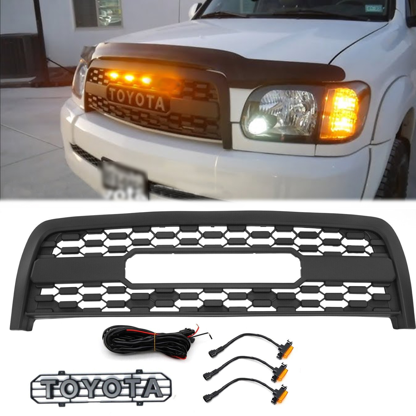 [Copy]Front Grille For 2003-2006 Toyota Tundra Grill W/LED Lights and Letters Matte Black